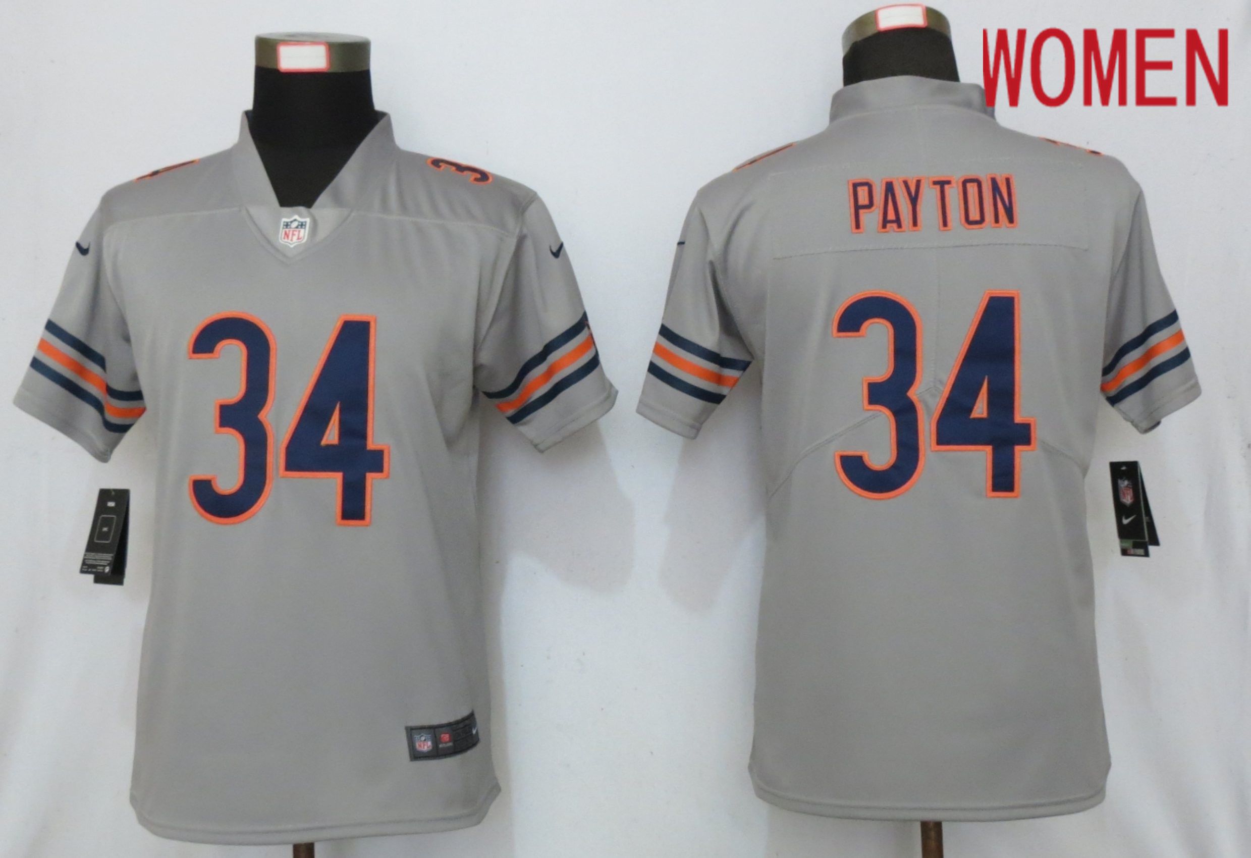 Women Chicago Bears #34 Payton Grey 2019 Vapor Untouchable Nike Silver Inverted Elite Playe NFL Jerseys->women nfl jersey->Women Jersey